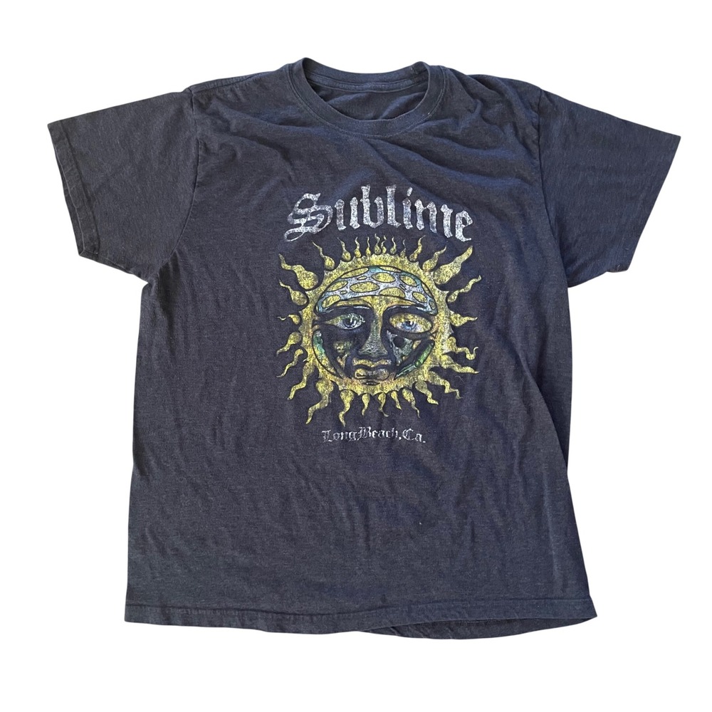 Sublime Sun Long Beach CA Graphic T-Shirt Charcoal Grey Mens Large L Band Tee